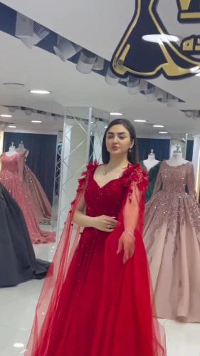فستان سهره نسائي قماش تفته سيلا مع تل