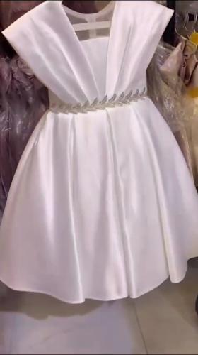 فساتين بناتي ابيض لؤلؤ قماش كريب تفته