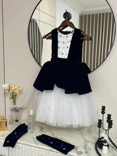 فستان بناتي جوخ مع مخمل مع دانتيل