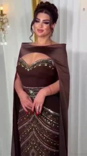 فستان سهره طويل قماش باربي مع ستان ناعم تطريز