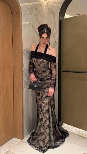 فستان ملكي سهره دانتيل مع باربي مع تفته استرتش