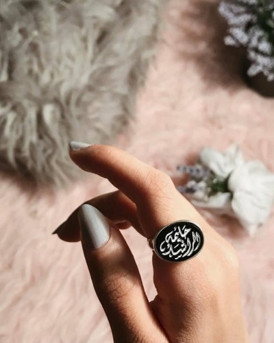 خواتم فضة نسائية إيطالي خالص عيار 925 مع نحت الاسم والسيفين ونخلة او سادة مع حجر الاونكس الكريم او مع عقيق