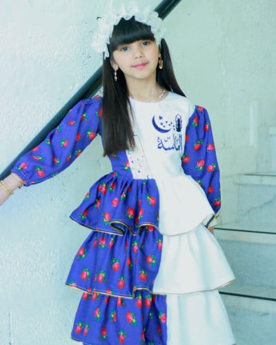 فستان شالكي بناتي  بالاسم مع ربطة فساتين وازياء رمضان