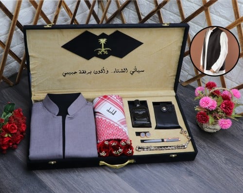 طقم  وبكس ملكي رجالي شتوي  قماش شتوي مع شماغ مع سدير رجالي