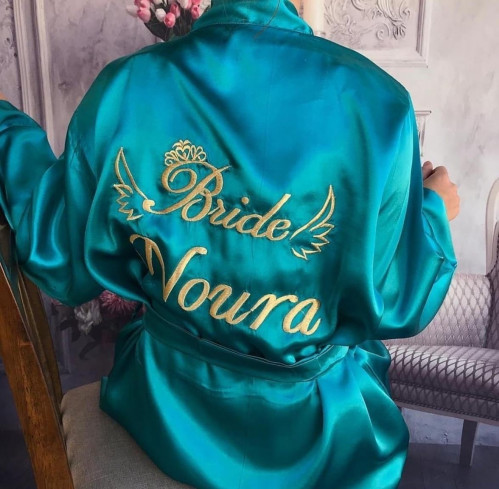 روب انيق حرير روب عروس  بالاسم طباعة