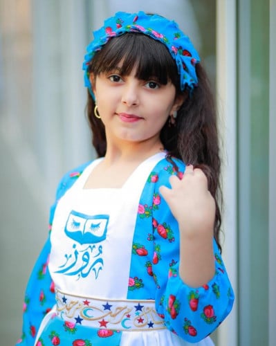 فستان شالكي بناتي  بالاسم مع ربطة فساتين وازياء رمضان