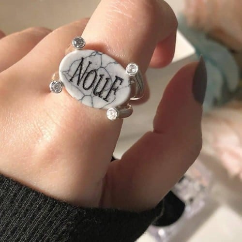 خواتم فضة نسائية إيطالي خالص عيار 925 مع نحت الاسم والسيفين ونخلة او سادة مع حجر الاونكس الكريم او مع عقيق