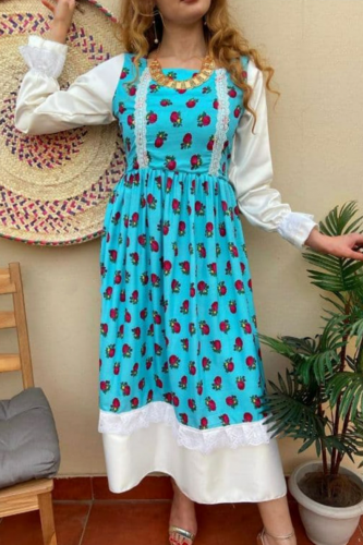 فستان شالكي نسائي بناتي بالاسم مع ربطة كلكشن وازياء رمضان