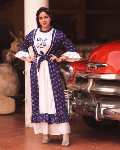 فستان شالكي نسائي مع ربطة فساتين وازياء رمضان