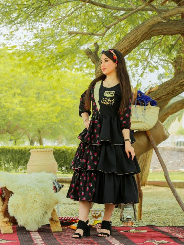 فستان شالكي نسائي  بالاسم مع ربطة فساتين وازياء رمضان