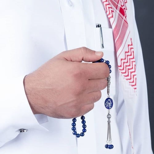 سبح رجالي فضة خالص مع حجر الاونكس الكريم مع نحت اس...