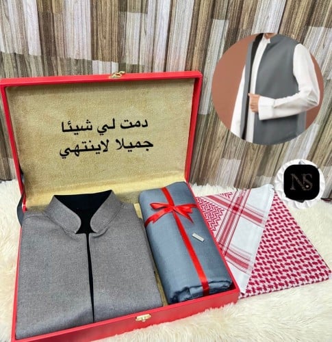 طقم  وبكس ملكي رجالي شتوي  قماش شتوي مع شماغ مع سديري شتوي رجالي