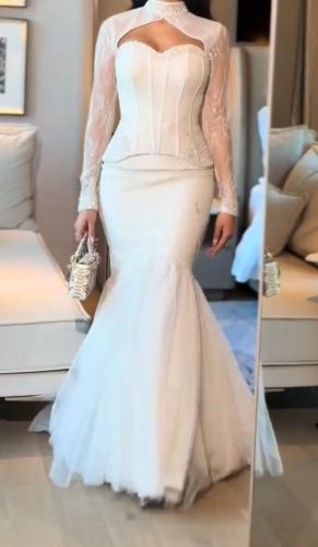 فستان سهره قماش تل مع دانتيل مع شيفون