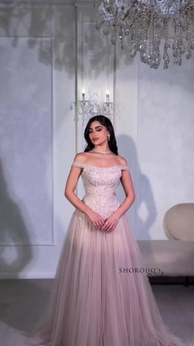 فستان سهرة تل ناعم مع تفته ستريتش