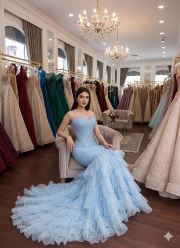 فستان سهره تل طبقات كلوش تطريز