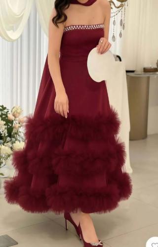 فستان سهرة قماش باربي مع تل مع جورجيت