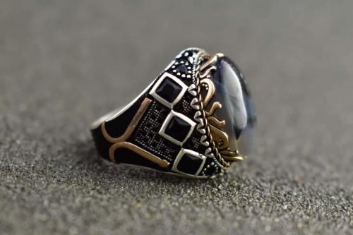 خاتم فضة رجالي مع حجر عقيق فضه إيطالي خالص عيار٩٢٥