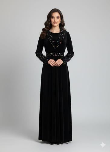فستان سهره مخمل قطيفه مع كرستال