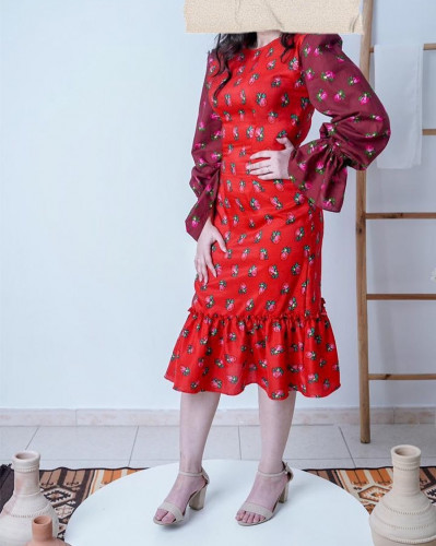 جلابيه رمضانيه نسائية شالكي احمر