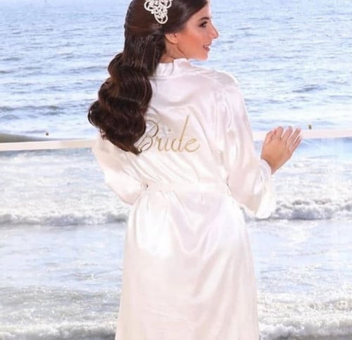 روب انيق حرير روب عروس  بالاسم طباعة