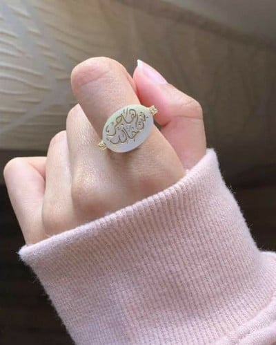 خواتم نسائي ملكي فضة إيطالي خالص عيار 925 مع نحت الاسم والسيفين ونخلة او سادة مع حجر الاونكس الكريم او مع عقيق