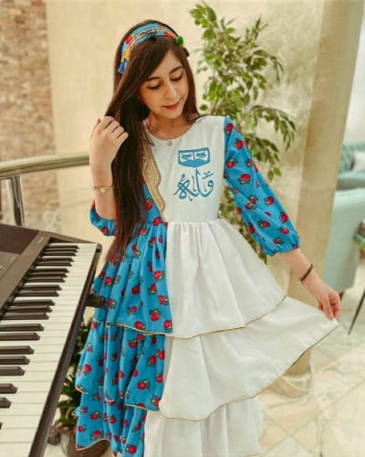 فستان شالكي نسائي بناتي بالاسم مع ربطة فساتين وازياء رمضان