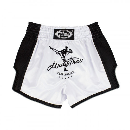 FAIRTEX WHITE SLIM CUT MUAY THAI BOXING SHORTS (BS...