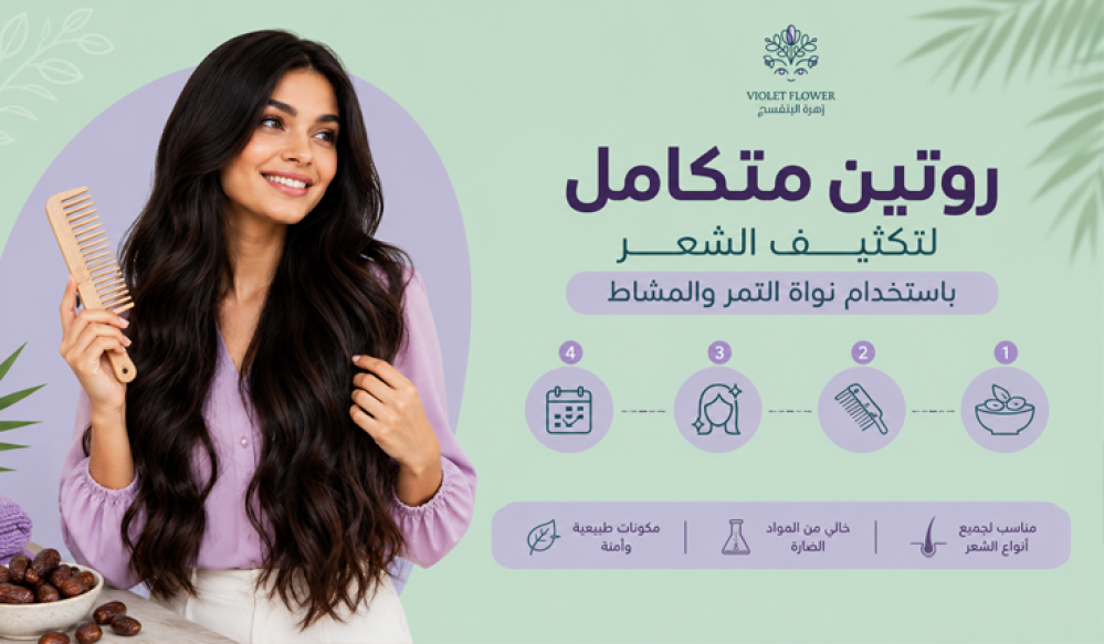 روتين تكثيف الشعر | أفضل روتين طبيعي بالسدر ونواة التمر والمشاط