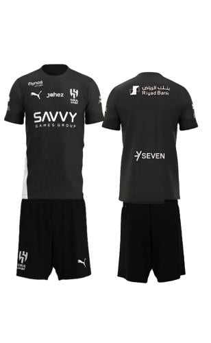 طقم تمارين الهلال اسود الجديد 2026 تيشيرت مع شورت