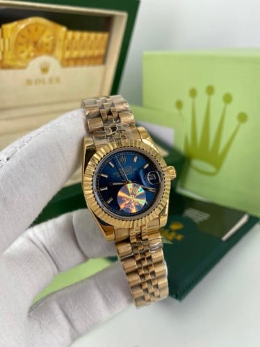 ساعة رولكس نسائي أزرق سير ذهبي