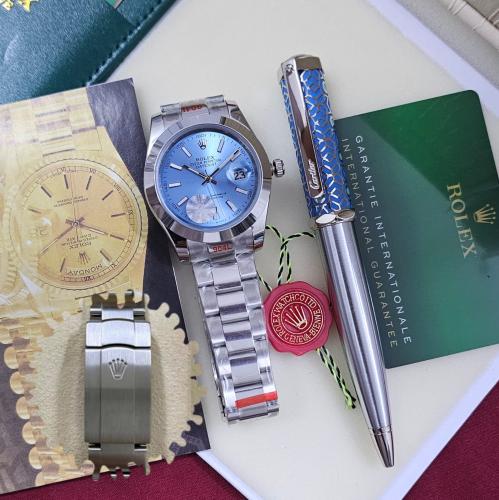 طقم ساعة رولكس مع قلم كارتير نحيف فضي