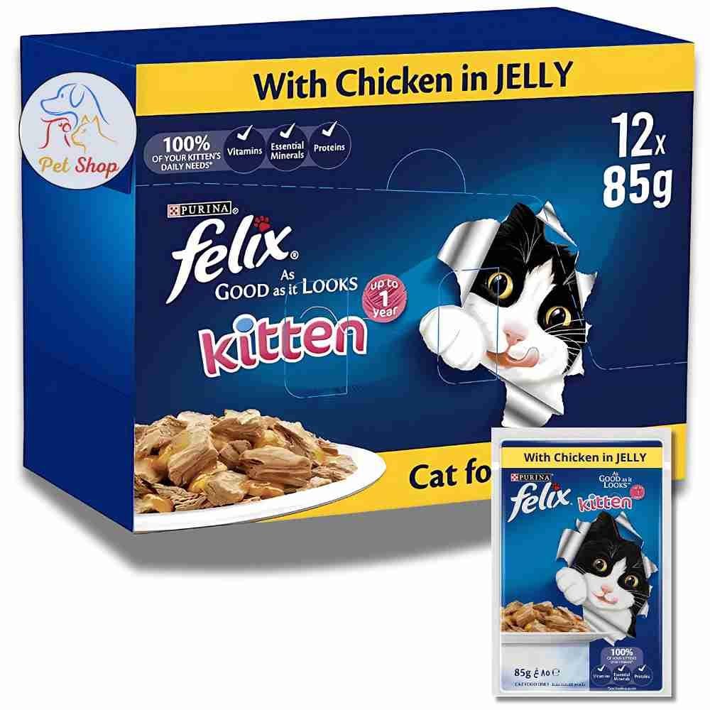 فيلكس - كرتون طعام رطب للقطط الصغيرة (كيتن) بنكهة الدجاج (12 ظرف × 85 جرام)
