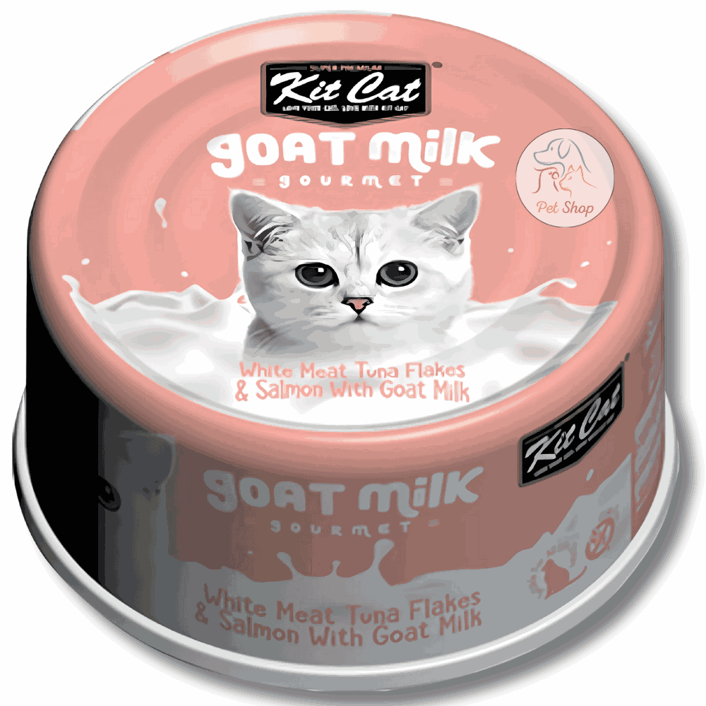 كت كات رقائق تونا مع لحم ابيض وسمك السلمون مع حليب الماعز 70 جرام