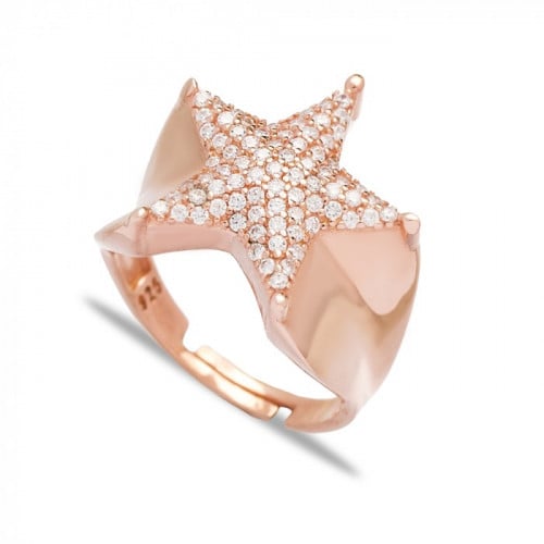 خاتم صلب وفاخر منقوش على شكل النجمة ومرصع بالزيركون الأصلي ومطلي بالذهب روز قولد -من مجموعة نفيس هدايا مجوهرات هدية نسائية فاخرة 4472