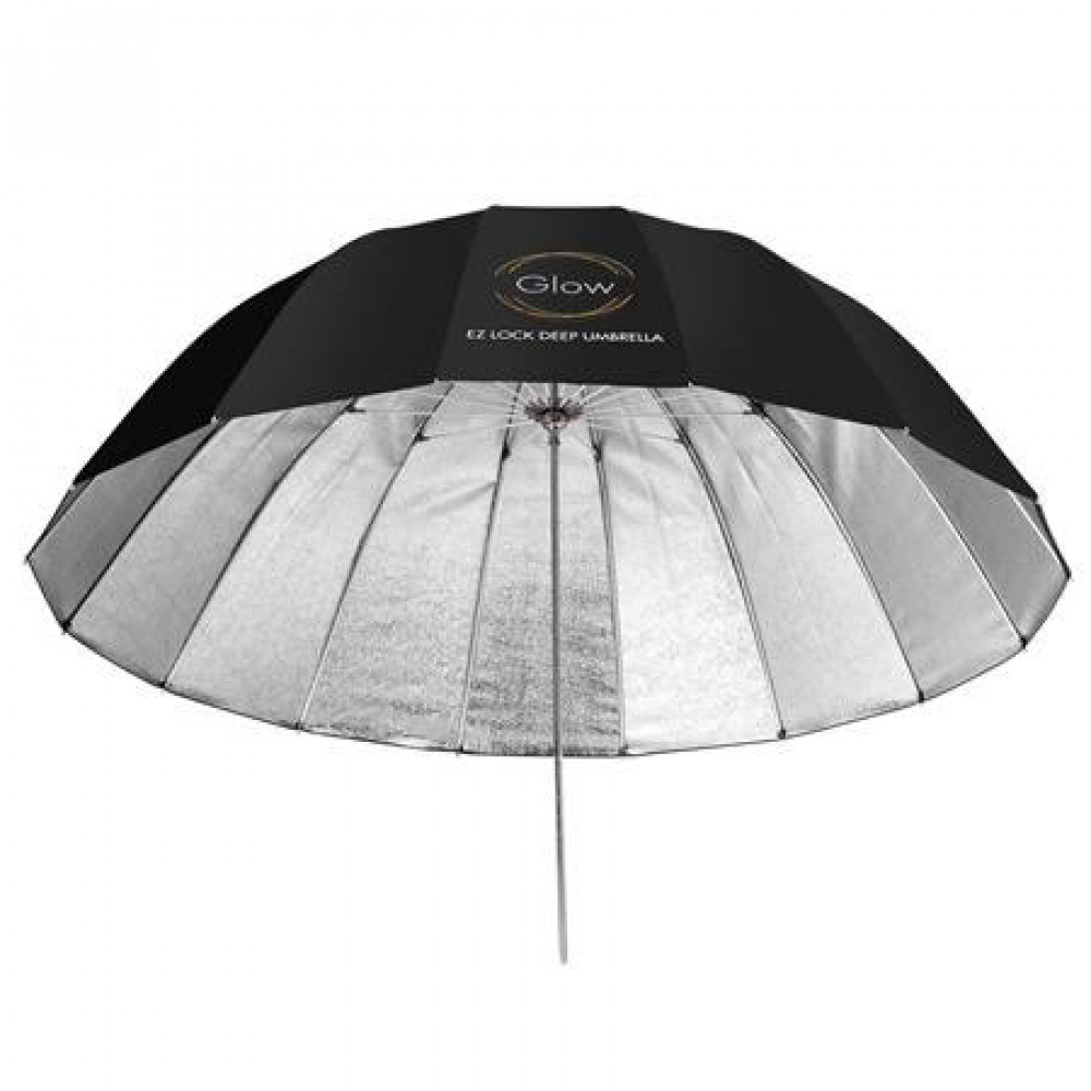 قلو ايزي لوك مظلة فيبرجلاس فضية كبيرة (51 بوصة) Glow Easy Lock Large Deep Beaded Silver Fiberglass Umbrella (51")