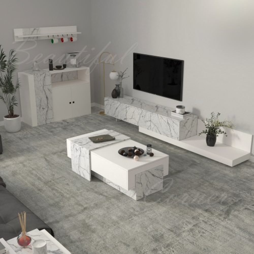 طاولة وسط ابيض مع رخامي موديل Sozan