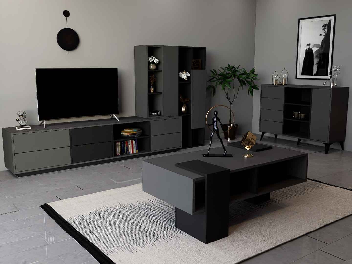 طقم طاولات اسود مع رمادي غامق-موديل SH63