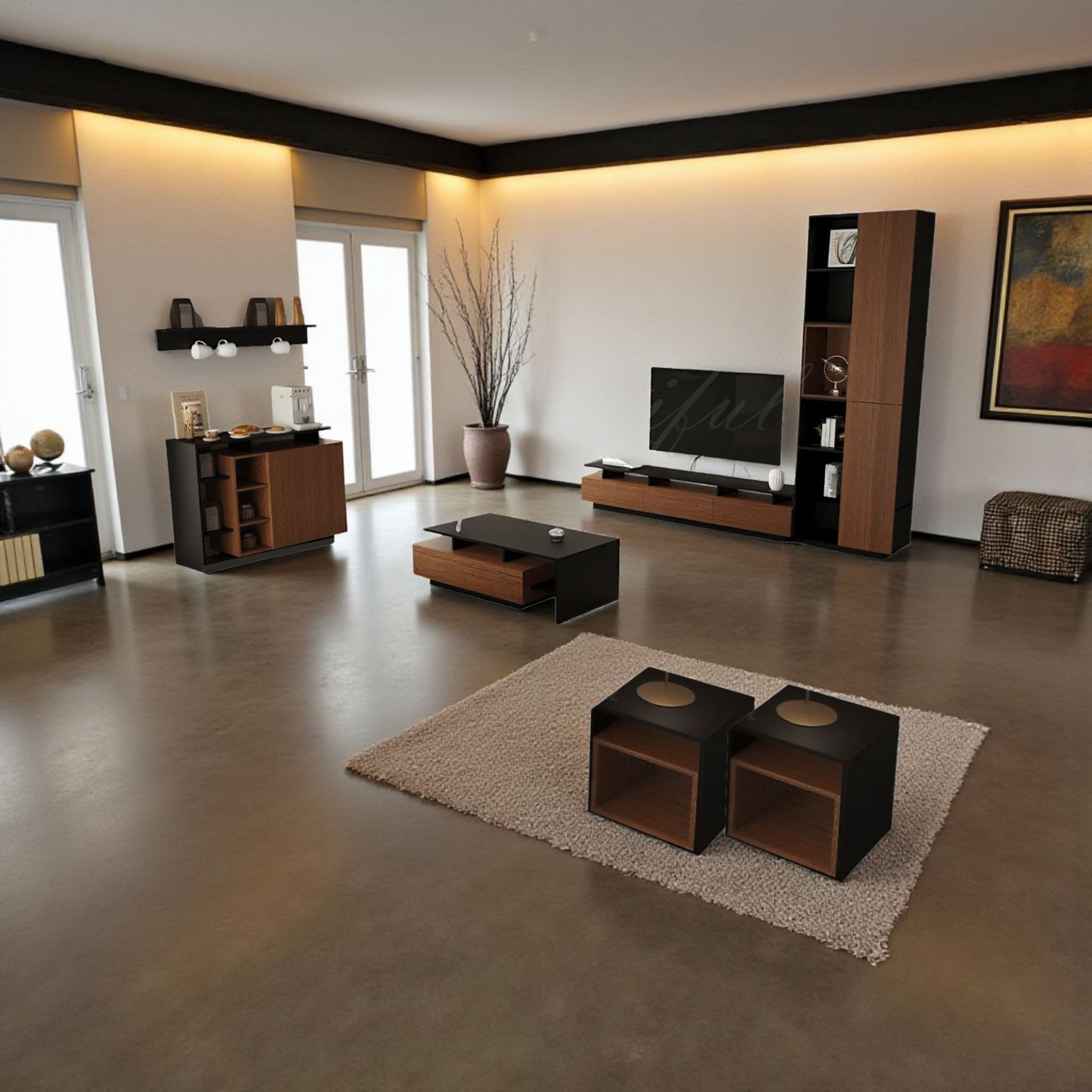 طاولة تلفاز اسود مع بني 2060 -موديل Alfa