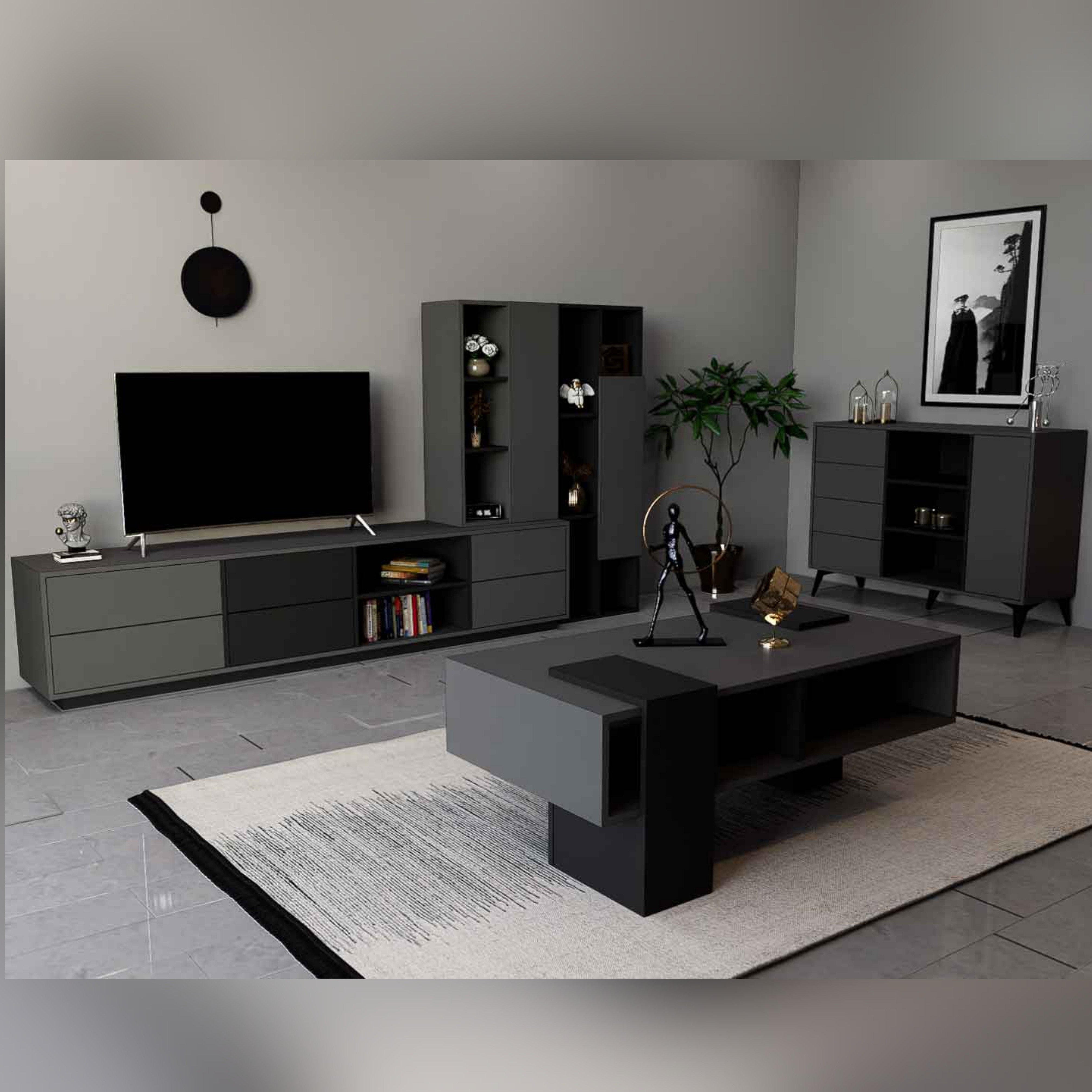 طقم طاولات اسود مع رمادي غامق-موديل SH63