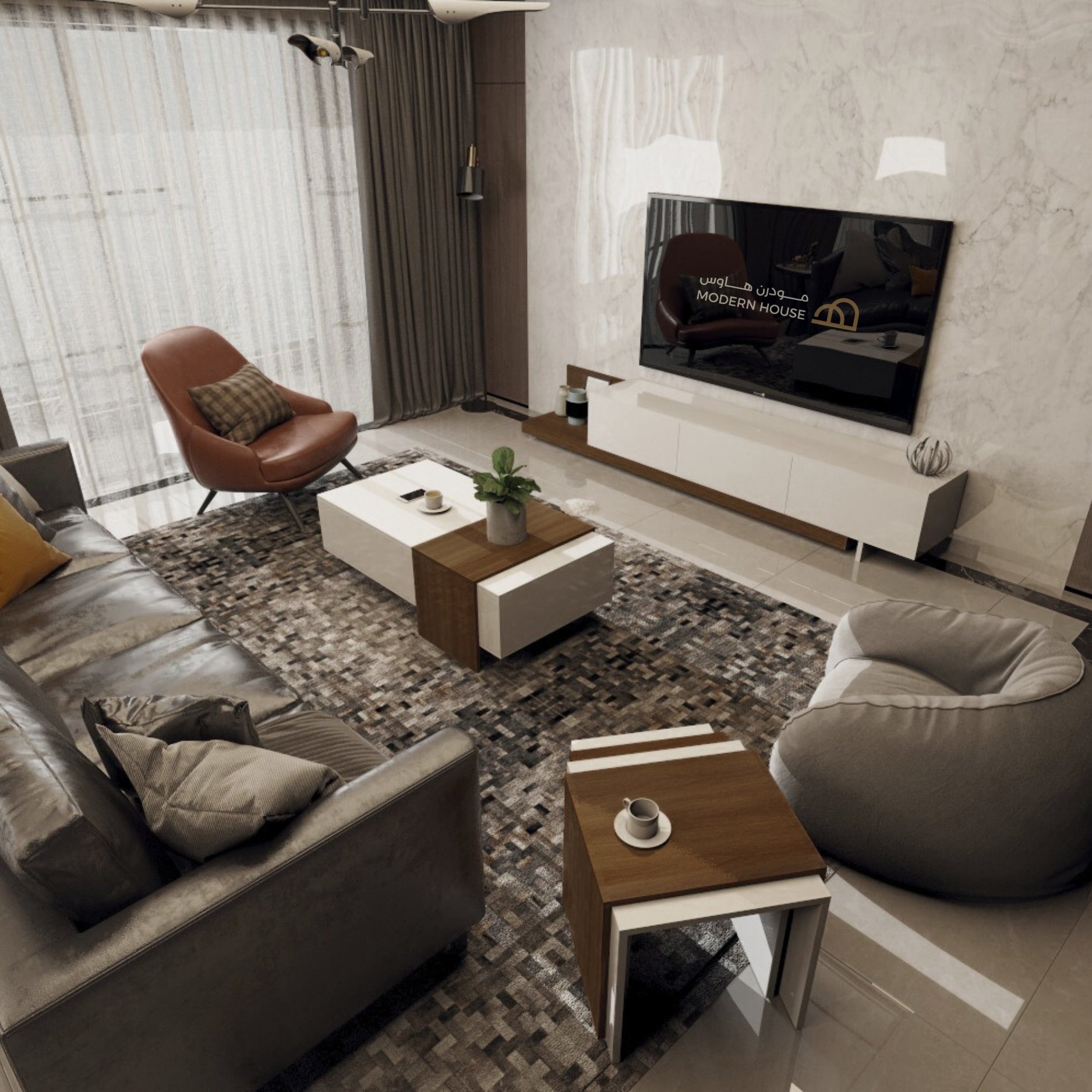 طاولة تلفاز ابيض مع بني 2001_موديل Sozan