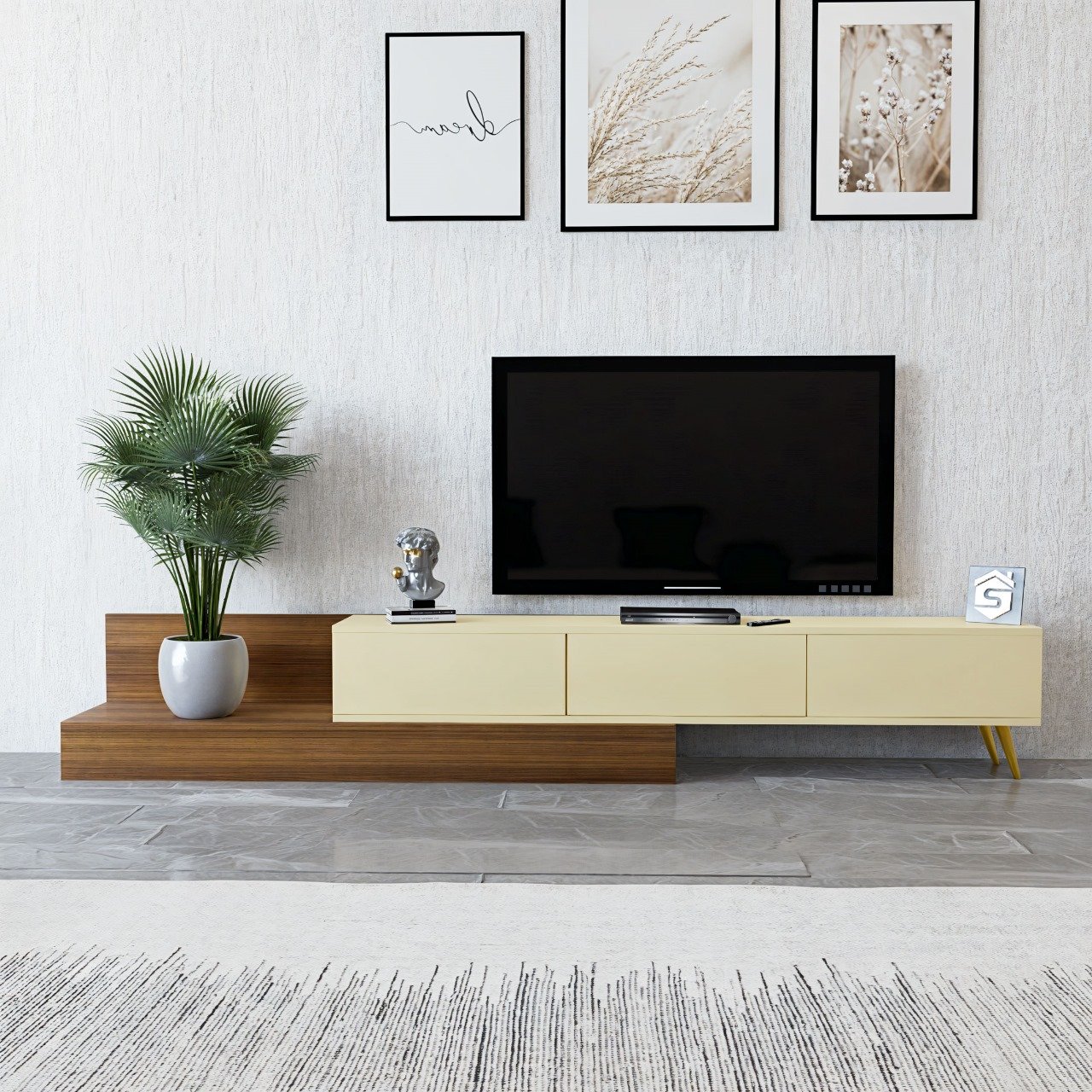 طاولة تلفزيون بني3 مع بيج - موديل tv55