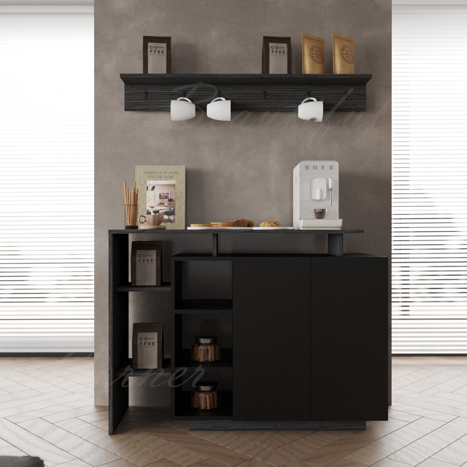 ركن كوفي  اسود مع رمادي غامق A- موديل Alfa