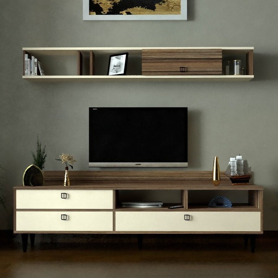 طاولة تلفزيون بني وبيج-موديل Tv49