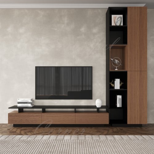 طاولة تلفاز اسود مع بني 2060 -موديل Alfa