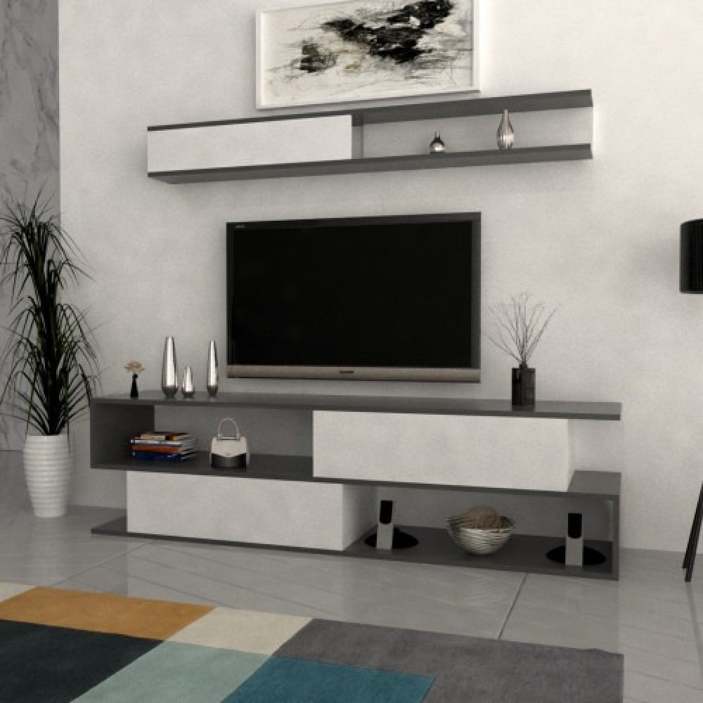 طاولة تلفزيون ابيض مع رمادي غامق-موديل Tv26