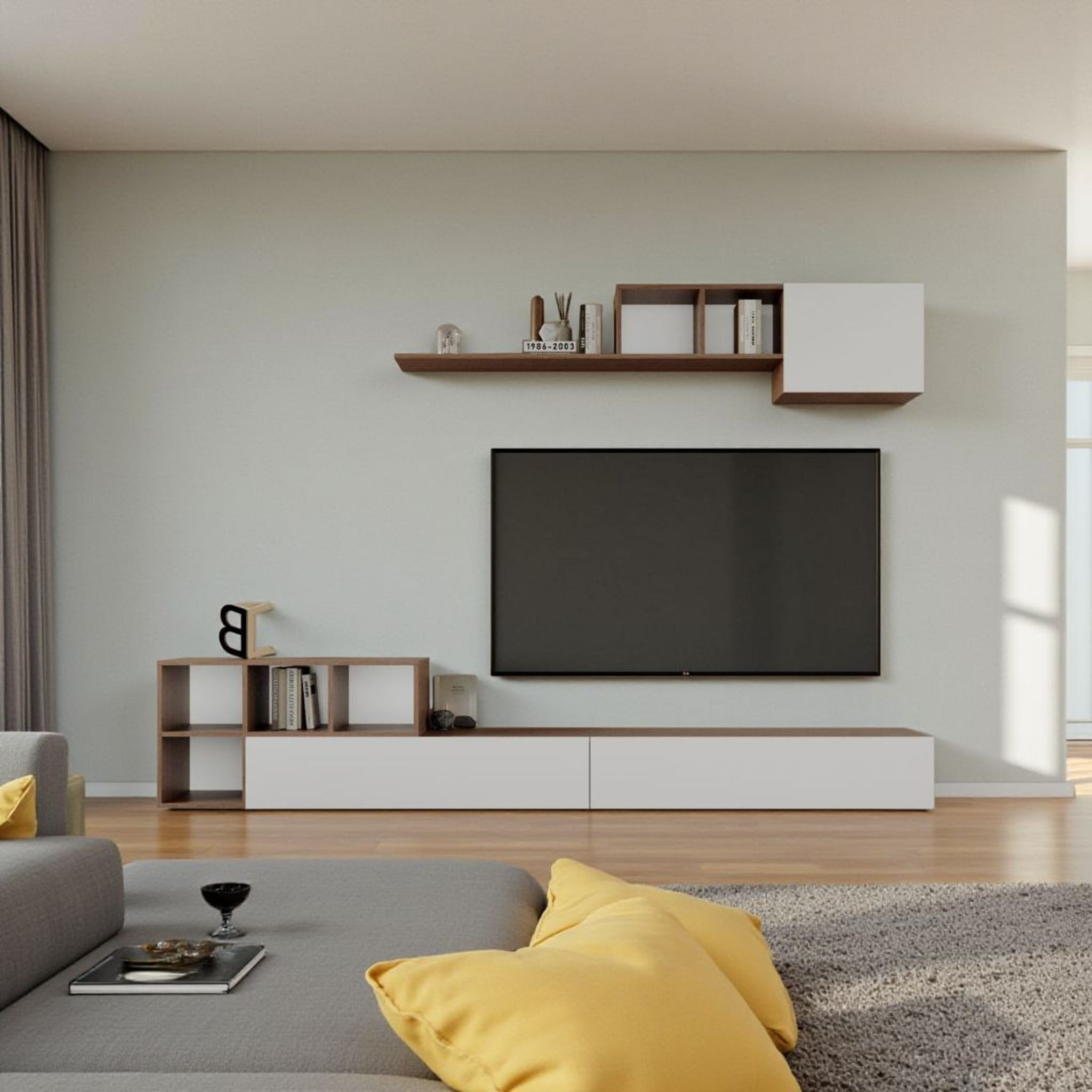 طاولة تلفاز  ابيض مع بني2060- موديل MELO