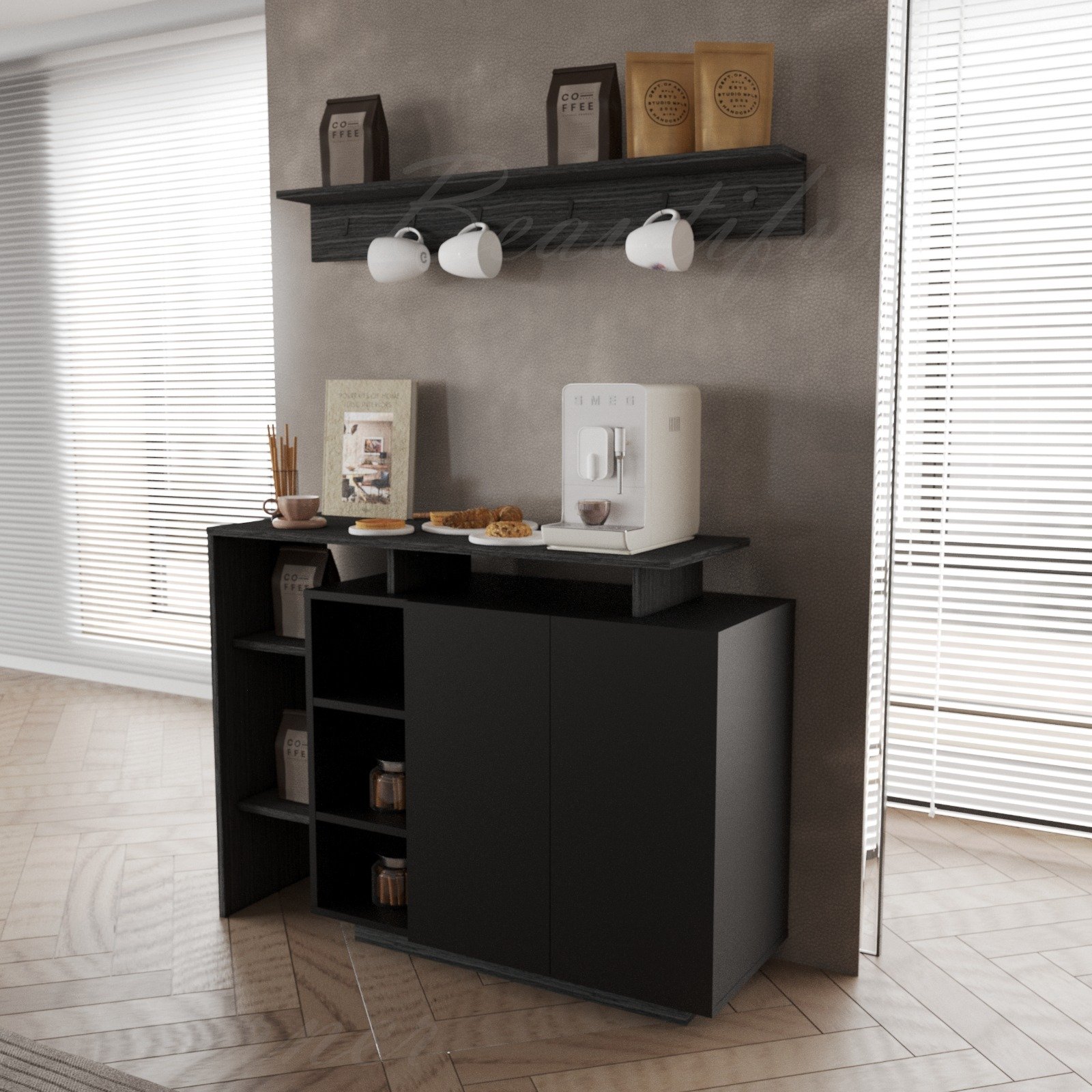 ركن كوفي  اسود مع رمادي غامق A- موديل Alfa