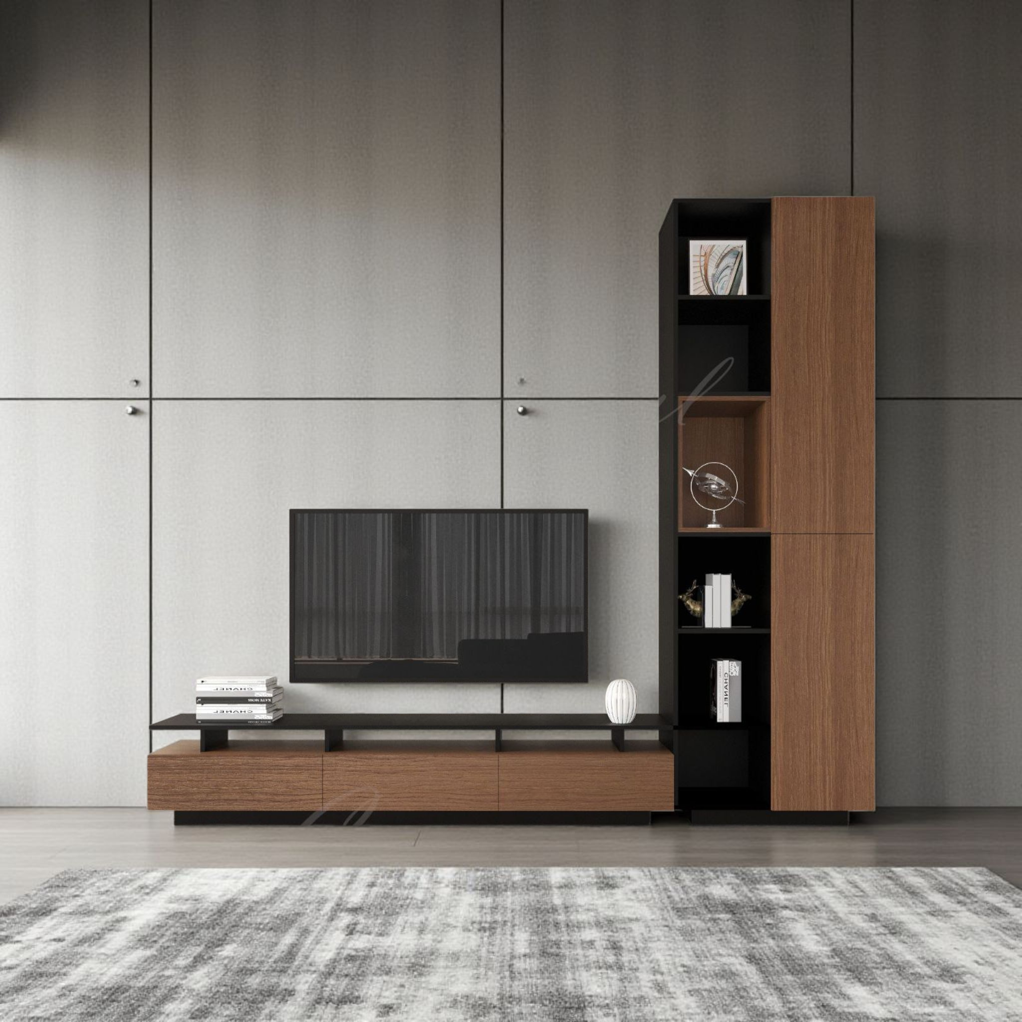 طاولة تلفاز اسود مع بني 2060 -موديل Alfa