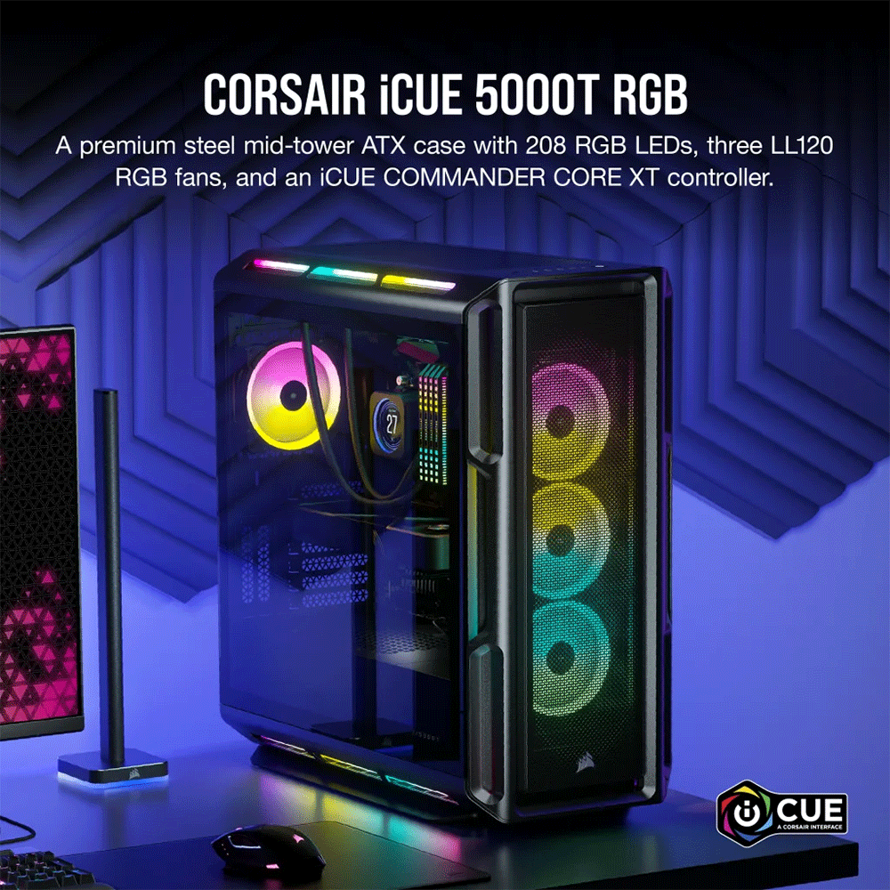 Corsair iCUE 5000T RGB Tempered Glass Mid-Tower ATX PC Case — Black