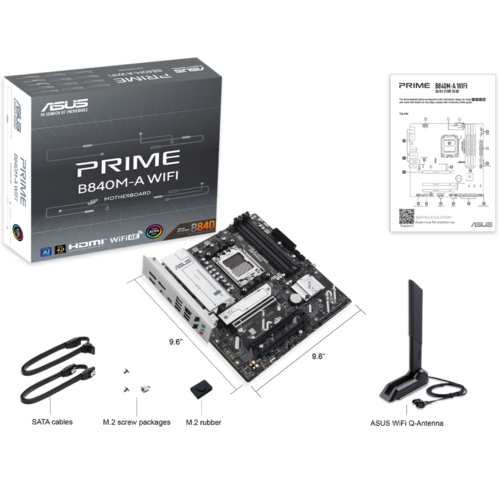 ASUS PRIME B840M-A WIFI, AM5 Socket For AMD Ryzen CPUs Motherboard